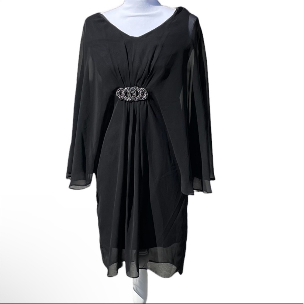 Connected Black Dress with Flutter Sleeves Size 10